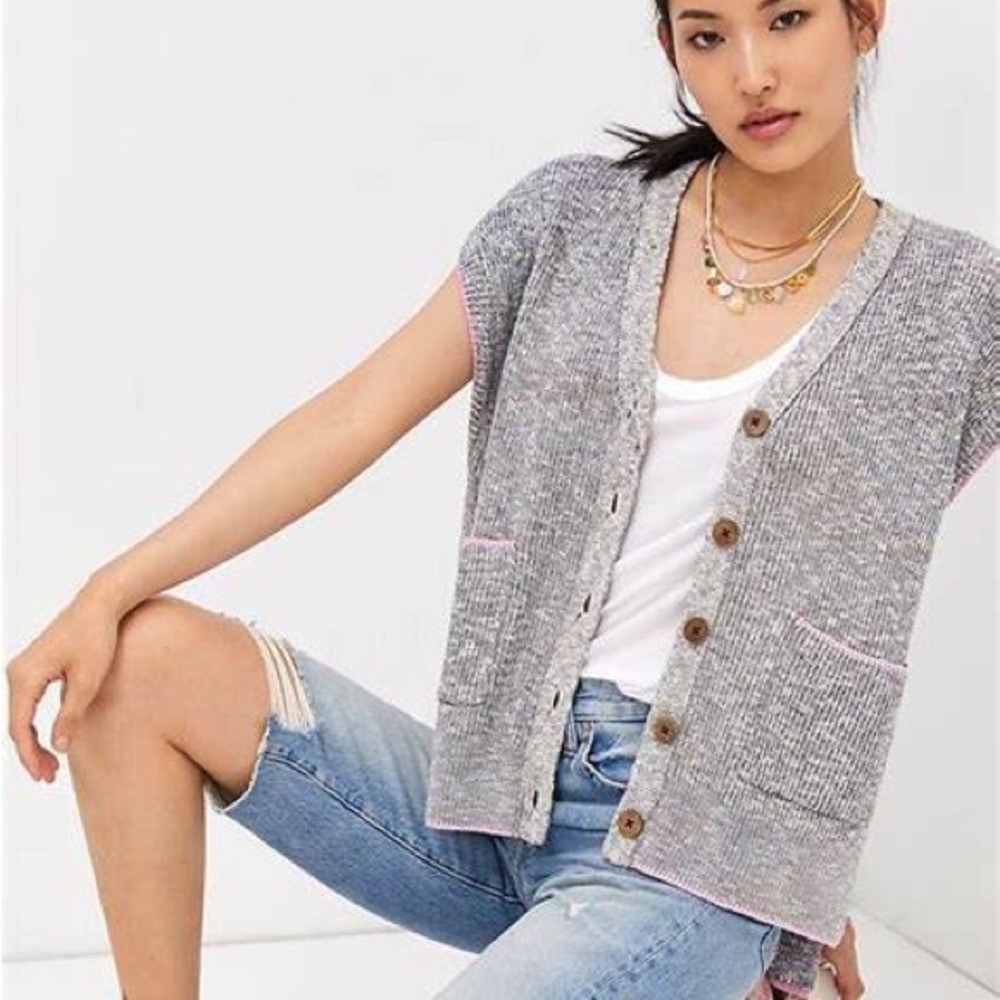 Anthropologie Pilcro Washed Cardigan Sleeveless Sweater Vest M